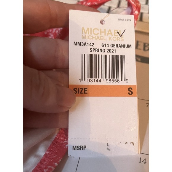 NWT MICHAEL KORS Womens Coral Stretch Bikini Swimsuit Bottom Small Geranium 2021 - Picture 3 of 3